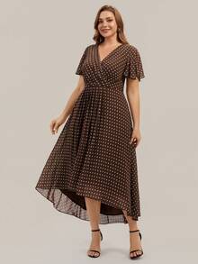 EVERPRETTY Vintage Chiffon Ruffle Asymmetric/Asymmetrical Bridesmaid Dress, Suitable For Wedding, Party, Graduation, Anniversary, Birthday, Cocktail, Date, Holiday, Formal Dinner, Wedding Guest, Homecoming, Travel, All Seasons - Brown - View 6