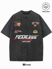 Men's Retro-Style T-Shirt With Racing Car Print, F1 Motif, Comfortable Short-Sleeved Shirt Made Of Pure Cotton, Vintage Style With Used Look, Fashionable Leisurewear, Streetwear, Outdoor Sportswear, Summer Clothing, Gift For Racing Enthusiasts. - màu đen - Xem 2