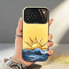 Funda para Teléfono con Diseño de Sol y Luna Dorados para iPhone 17, 16, 15, 14, 13, 12, 11, Pro, MAX, Blanca Mate, Resistente a Golpes - Amarillo - Ver 2