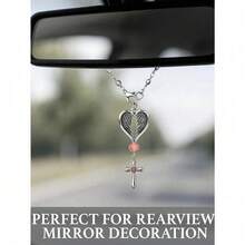 Guardian Heart Wing Cross Charm - Car/Steering Wheel/Handbag Pendant Silver Tone With Pink Crystal Elegant Decor For Auto Interior & Bag Accessory - A - 查看 2