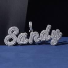 Customized Pointed Foot Monogram Pendant, Brass Cubic Zirconia, DIY Personalized Hip Hop Style Necklace, Comes With 50cm Twisted Chain - Uppercase and Lowercase Trapezoidal Square Splicing - View 5