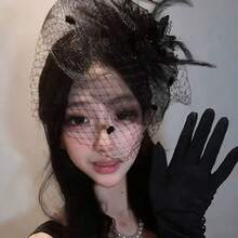 -Style French Vintage Socialite Black Floral Mesh Hat, High-End And Elegant Hair Accessory, Luxurious Banquet Headpiece - Mũ lưới màu hồng - Xem 3