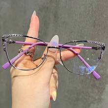 1pc Women's Fashion Plain Glasses 2024 New Vintage   Simple Exquisite Light Luxury Style High-End Cat-Eye Rhinestone Plain Glasses With Decorative Metal Hinges, Suitable For Daily Decoration And Versatile Use - Khung C2 màu đen xanh - Xem 10