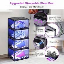 Cajas de zapatos LED apilables juego de 2 organizador de zapatos de plástico ahorro de espacio activado por sonido y mando a distancia color negro transparente - Ver 5