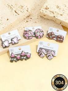 Pendientes de mujer de acero inoxidable - Diseño geométrico de flor, lazo y piedra, hipoalergénicos, resistentes a la decoloración, antioxidantes, joyería minimalista elegante para uso diario, fiestas, regalos, cumpleaños y festividades - Multicolor - Ver 1