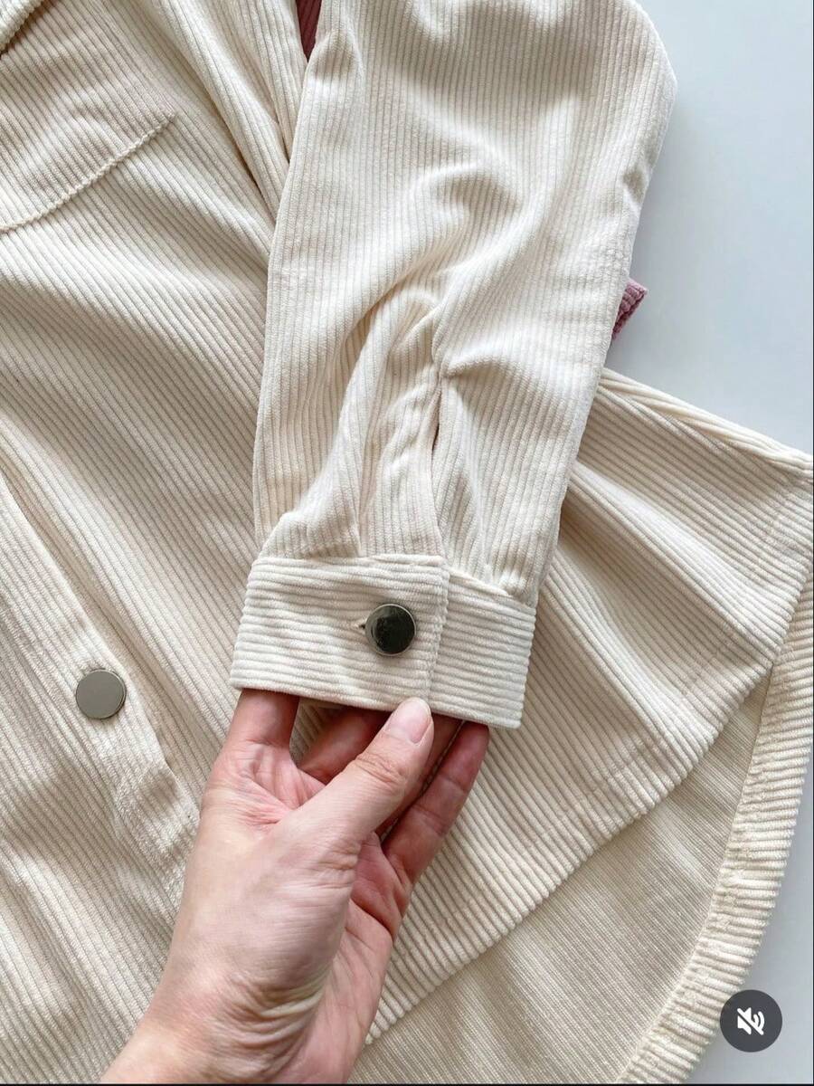 Women's Longline Corduroy Jacket Premium Velvet – Casual Chic Style Casual Fabric Buttons Front Everyday - Màu be - Xem 1