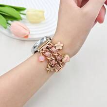 1条女士多功能锌合金皮革表带，配水钻心形锁扣，适用于三星智能手表表带，20mm/22mm，20mm/22mm金属链手链表带，礼品 - 粉色 - 查看 4