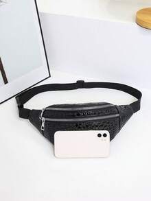 Nueva bolsa de cintura con relieve de cocodrilo brillante, de gran capacidad con doble cremallera, resistente al agua y a la abrasión, bolsa de pecho cruzada - Negro - Ver 3