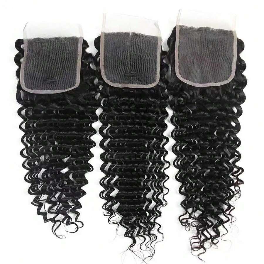 4x4 Inch Virgin Brazilian Deep Wave Remy Hair Lace Closure With Baby Hair Pre-Plucked Lace Frontal Closure Natural Black Color Free Part Unprocessed Perfect For Natural Hairstyles