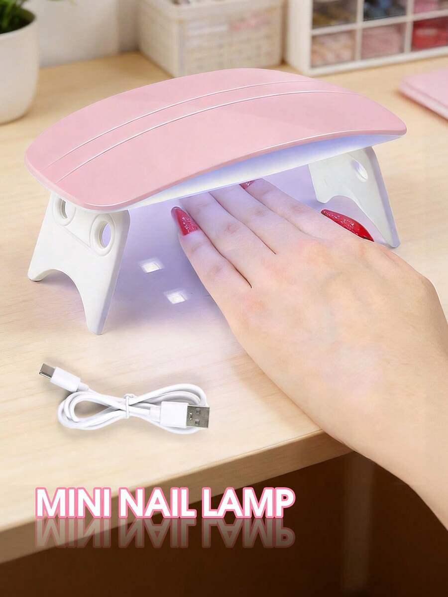 Portable Pink UV/LED Nail Lamp, USB Nail Curing Light Therapy Machine, Nail Art Tools & Equipment, Suitable For Women Gift, Home & Salon Use - Pink - View 1