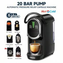 CAFELFFE 6-In-1 Capsule Coffee Machine|20 BAR|Hot & Cold Brewing|Compatible With D*|N*|K* Capsules|ESE|Ground Coffee|Tea|Automatic Pressure Release|Electromagnetic Valve|Visual LCD Panel|7-Level Water Adjustment|600ml Removable Water Tank - Black - View 1
