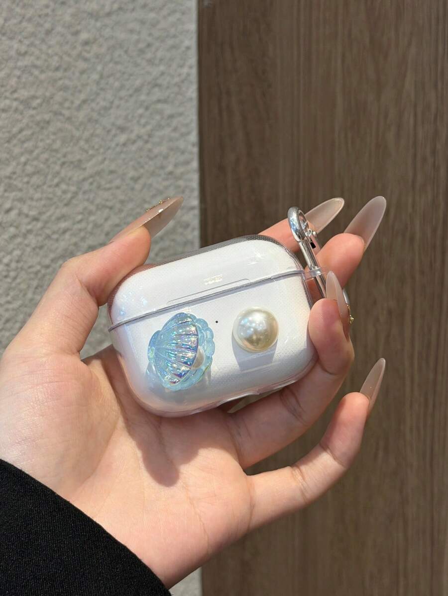 Funda de auriculares a prueba de golpes de TPU transparente con hebilla de metal - Celeste - Ver 1