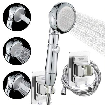 高压手持花洒套装，带塑料壁挂支架 - 多功能可调节两件套花洒套件，配备 59 英寸软管，节水强劲喷淋模式，带来极致淋浴体验