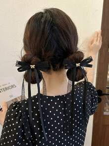 2pcs Women's Elegant Lace Bow Hair Clips In White, Pink, Black, Gold, Suitable For Daily Wear, Weddings, Spring/Summer Vacations - Multicolor - View 12