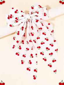1pc Red Cherry Bow Hair Clips For Girls, Elegant Ribbon Long Tie Hair Bows,White Fruit Hairpin, Cute Hair Accessories For Girls Party Daily Gifts  - Multicolor - View 1