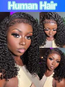 深波浪4C边缘前额假发 13x4蕾丝前额真人发假发 深卷蕾丝前额假发 女士真人发 巴西雷米真人发假发 带卷曲婴儿发 蓬松发际线 - Natural Black - 查看 5