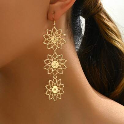 1 Pair Elegant Minimalist Hollow Sunflower Design Earrings, Suitable For Casual And Daily Wear