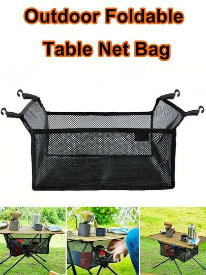 1pc Outdoor Folding Table Mesh Storage Bag, Portable Camping Picnic Table With Net Pouch, Collapsible Camping Table Accessories, Black Breathable Mesh Design With Buckle, Large Capacity Storage Bag Suitable For Most Folding Tables, Camping & Hiking Gear Organizer