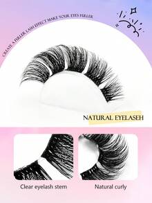 Asiteo 5对装全条假睫毛，透明带猫眼假睫毛，看起来像自然的假睫毛延长产品 - 黑色 - 查看 2