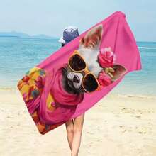 1件装 睿智优雅的贵族吉娃娃印花沙滩巾，红色 - 1 - 查看 5