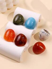 6pcs/Set Fashionable Glamorous Sparkling Unique Delicate Creative Luxury Versatile Elegant Geometric Colorful Resin Rings, Suitable For Women's Daily Wear, Festivals And Parties - Multicolor - View 3