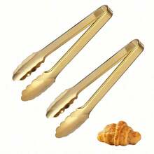 1/2pcs Champagne Golden Stainless Steel Serving Tongs, 9" Easy Grip - Perfect For Buffet & Parties - 金-1件 - 查看 1