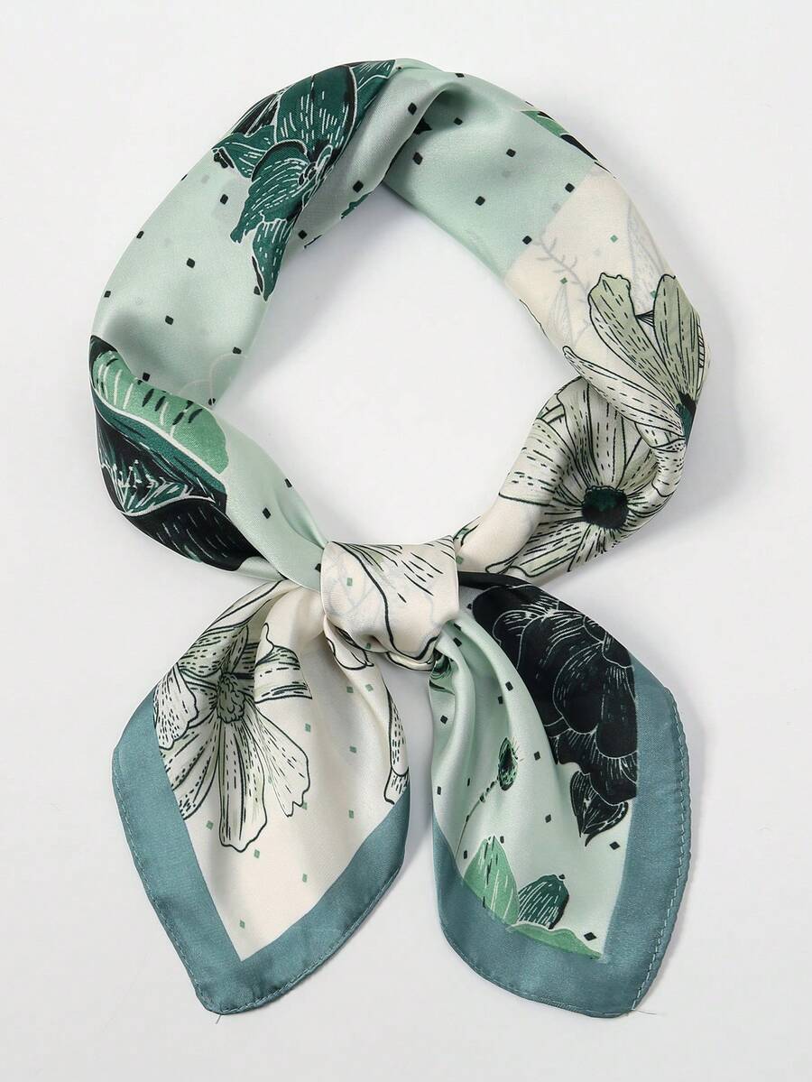 1pc 70cm Bandana With Lotus Flower & Geometric Print Headscarf - Multicolor - View 1