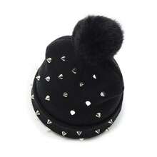 Fashionable Wire-Stitch Decorative Women's Knitted Hat, A Warm And Protective Women's Hat For Autumn And Winter Seasons, A Comfortable Woolen Hat Suitable For Outdoor Activities - 黑色 - 查看 2