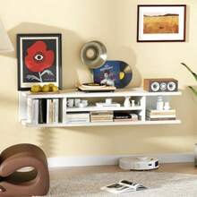 ECHIGOYA Mueble Flotante para TV con Cajón Estante de Pared para Centro de Entretenimiento Repisa Moderna para Sala o Dormitorio Soporte para Televisión de hasta 55" 120*30*23 cm - Blanco - Ver 4