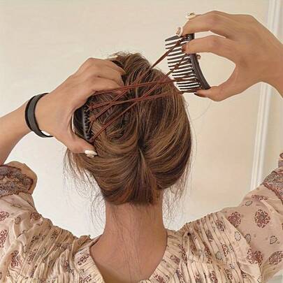 【美发配件】2件装新款弹性圆盘发梳 | 女士神奇美发造型工具 | 简易多功能塑料插片梳套装