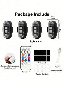 4 tiras de luz LED inalámbricas - Iluminación de alta luminosidad de 8 colores con función de evitación de colisiones, con control remoto, carga USB y diseño impermeable, adecuado para automóvil, dron, avión, motocicleta y bicicleta - Multicolor - Ver 9