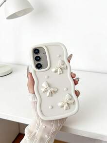 1个可爱简约防滑耐用手机壳，适用于苹果17/17Pro/17ProMax/16/16Pro/16ProMax/Galaxy A55/I，多巴胺大波浪蝴蝶珍珠手机壳，柔软保护套[国际版，非国内版] - 白色 - 查看 2