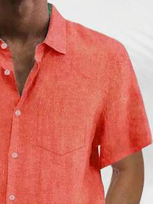 Áo sơ mi nam cỡ lớn, kiểu dáng cơ bản, cài cúc, tay ngắn, chất liệu nhẹ, thích hợp mặc thường ngày. - Màu Cam san hô - Xem 4