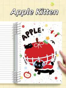 1pc Cute Bear Apple Loose-Leaf Notebook, Spiral Bound Diary Stationery - A5 blank - View 5