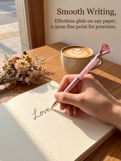 5/10支装水晶圆珠笔，中号笔尖，速干，轻巧，按动式，黑色墨水，办公用品装饰笔，送给女士、新娘和同事的独特礼物