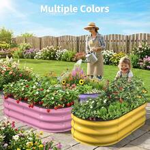 Kesfitt Raised Garden Bed, 4x2x1 FT Galvanized Steel Metal Raised Garden Bed, Oval Open-Bottom Design, 12-Inch Deep For Outdoor Vegetable & Herb Gardening, Forest Green - 乳黃色 - 查看 8