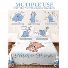1pc Customized Bear Theme Pattern Fleece Blanket, Soft, Lightweight, Suitable For All Seasons, Perfect Birthday And Holiday Gift For Family And Friends - Multicolor - View 6