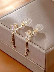 1pair Fashion Copper Tassel Decor Ear Cuff For Women For Birthday's Gift - 白色 - 查看 5