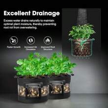 VIVOSUN - Paquete de 3 bolsas visibles de cultivo de papas de 10 galones macetas de tela no tejida de grosor de 320 g con asas de correa paño de sombra y 10 etiquetas de plantas para flores - Negro visible - Ver 4