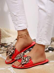 Women's Leopard Print Slip-On Comfortable Casual Fashion Red Flat Sandals, Lightweight Slippers For Summer - Leopard Print Shoe Flowers - View 6
