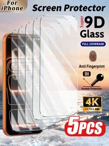 Bộ 5 miếng dán màn hình độ phân giải cao, phủ toàn màn hình, tương thích với iPhone 7/8/X/XS/XR/11/12/13/14/15/16/16 Plus/16 Pro/16 Pro Max/16e/17/17 Air/17 Pro/17 Pro Max/17/17 Air/17 Pro/17 Pro Max/17e, kính cường lực độ cứng cao, chống trầy xước, chống bám vân tay, lớp phủ chống thấm nước, tương thích với ốp lưng điện thoại. - Trong sáng - Xem 19