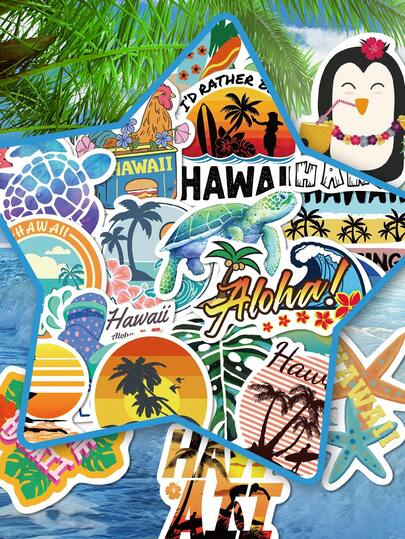 50 miếng dán Hawaii vui nhộn: Thiết kế đẹp mắt, hoàn hảo cho ván trượt, đàn guitar, các bữa tiệc, máy tính xách tay, vali và máy tính để bàn - Quà tặng trang trí lễ hội - Miếng dán vui nhộn