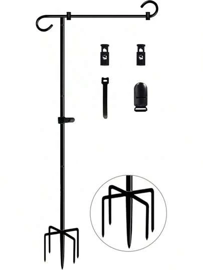 Koutemie 49 Inch Tall Garden Stand Holder Pole With 5 Prong Bases 12 X 18 Outside Fall Yard Flags Décor, Matte Black