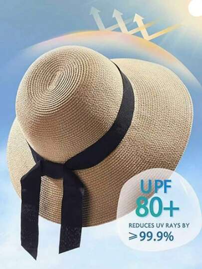 1 Piece/Ladies' Sun Hat, Wide-Brimmed Straw Boatman's Hat, Foldable Design For Easy Carrying, Suitable For Beach And Outdoor Use.,Summer