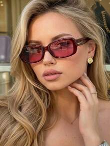 1 Pair Women's Jujube Red Cat Eye PC Frame Glasses, Simple Solid Color Retro Style, Suitable For Casual Outfits, Street Fashion, Travel & Vacation - 紫紅色 - 查看 1