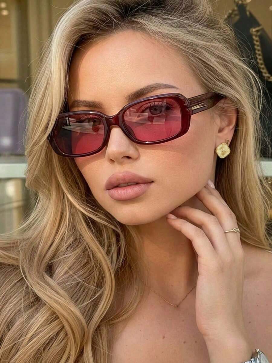 1 Pair Women's Jujube Red Cat Eye PC Frame Glasses, Simple Solid Color Retro Style, Suitable For Casual Outfits, Street Fashion, Travel & Vacation - 紫紅色 - 查看 1