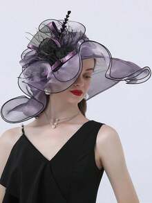 HIMESPORT 优雅的肯塔基德比新娘帽，女士欧根纱宽檐茶会鸡尾酒会小圆帽 - 純色 - 查看 23