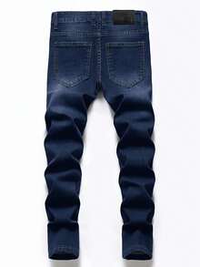 4 Pcs Men's Slim Fit Solid Color Jeans Multi-Pack | Classic Versatile All-Season Denim Trousers Bundle For Casual Wear - Blue + Black + Royal Blue + Dark Blue - View 4