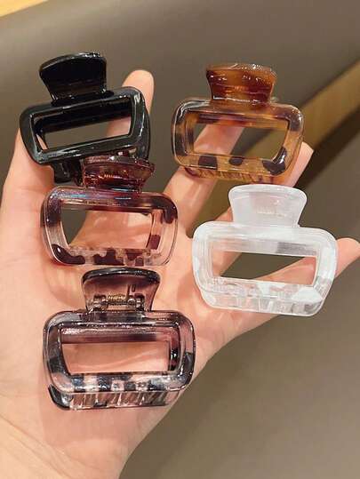 5pcs/Set 2-Inch Square Hair Clips For Women, Black, White, Gray, Leopard Gradient, Lightweight Plastic, Fashionable Versatile Elegant, Suitable For Daily Use, Going Out, Washing Face, Showering, Hairstyling, Makeup, Matching Outfits, Jewelry, Hair Accessories,Summer,Holiday,Travel