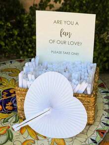 1/5/10/20/30/40/60支装白色心形折叠纸扇，夏季纸扇，白色散装折叠手持扇，婚礼装饰心形手风琴扇，带塑料扇柄，适用于婚礼、生日、宾客回礼、DIY最佳礼物、生日、婚礼仪式装饰 - 彩色 - 查看 3